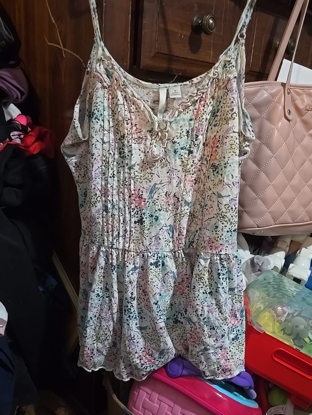 !!.  Ladies M Floral Sleeveless Peplum Top — Pastel Multicolor